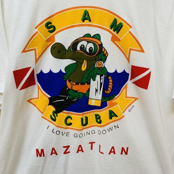 Vtg 80's Poco Loco Club Sam Scuba Mazatlan "I Love Going‎ Down" Graphic T Shirt - Picture 3 of 8